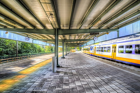station, train, empty, dutch, amsterdam, hdr, railway, travel, platform, transport, urban, subway, metro, transit, city, transportation, architecture, rail transportation, public transportation, mode of transportation, railroad station platform, train - vehicle, railroad station, ceiling, no people, built structure, day, outdoors, speed, direction, motion, track, architectural column, tiled floor, subway train, 5K, CC0, public domain, royalty free