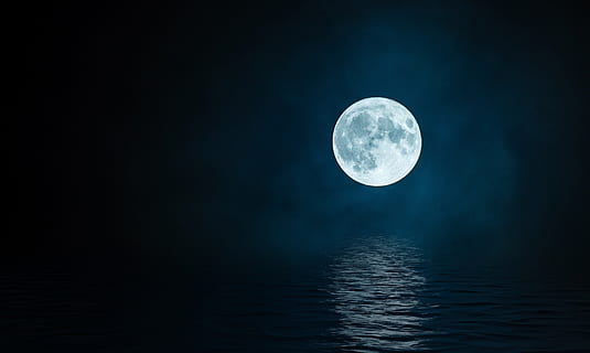 luna, reflection, night, landscape, nature, great, cloud, dark, water, month, reflections, the atmosphere, fantasy, blue, available, in the evening, background, romantic, lake, bright, moon, full moon, space, sky, astronomy, tranquility, beauty in nature, tranquil scene, scenics - nature, no people, copy space, planetary moon, moon surface, sea, outdoors, moonlight, 2K, CC0, public domain, royalty free