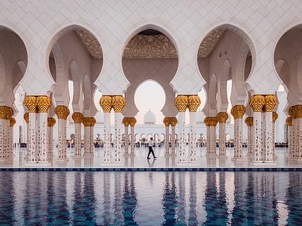 architettura, costruzione, infrastruttura, interno, design, Museo, arte, acqua, riflessione, struttura costruita, arco, luogo di culto, colonna architettonica, destinazioni di viaggio, piscina, esterno dell'edificio, religione, giorno, natura, turismo, portico, all'aperto, ornato, piscina riflettente, 2K, CC0, dominio pubblico, privo di copyright