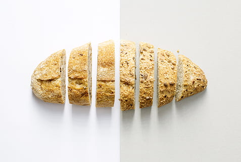 baked bread, baked, bakery, baking, bread, close-up, delicious, food, food photography, fresh food, healthy, homemade, loaf, nutrition, pastry, slices, tasty, traditional, wheat, whole, white background, food and drink, indoors, studio shot, freshness, no people, cut out, wellbeing, healthy eating, still life, slice, snack, high angle view, directly above, brown, single object, dieting, 4K, CC0, public domain, royalty free