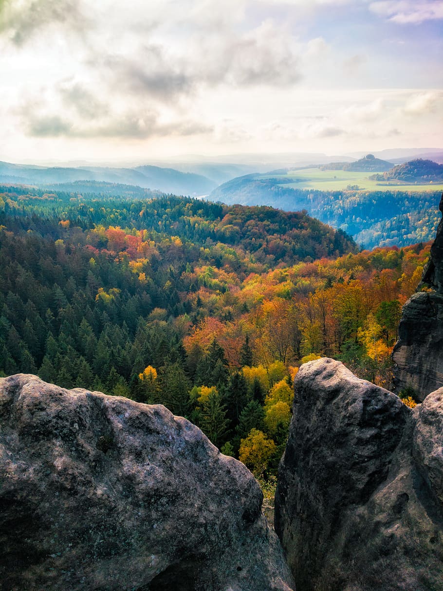 gris, roques, arbres, naturalesa, a l'aire lliure, muntanya, arbre, planta, avet, Alemanya, paisatge, abies, schrammsteinweg, bad schandau, vall, desert, canyon, rock, Serra, penya-segat, altiplà, herba, escenics - natura, núvol - cel, bellesa a la natura, cel, escena tranquil·la, tranquil·litat, medi ambient, cap gent, dia, escena no urbana, rock - object, sòlid, remot, canvi, 4K