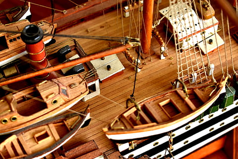 deck, ship deck, detail, model, ship, ship model, amerigo vespucci, sailing ship, wood - material, high angle view, no people, indoors, seat, absence, nautical vessel, tilt, chair, restaurant, day, art and craft, man made object, hanging, technology, wood, home interior, furniture, craft, man made, 4K, CC0, public domain, royalty free