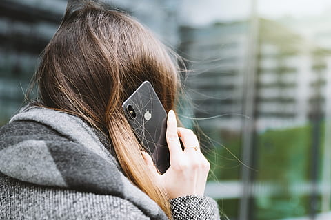 woman, talking, cell phone, back, view, one person, communication, technology, adult, wireless technology, women, headshot, portrait, hair, connection, holding, human body part, day, hairstyle, young adult, long hair, smart phone, architecture, mobile phone, outdoors, human hair, 4K, CC0, public domain, royalty free
