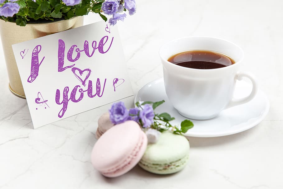 blanc, ceràmica, tassa de te, plat, Pròxim, missatge d'amor, fons, begudes, cafeïna, cafè, tassa i plat, macarrons, aperitius, te, planta, flor, text, planta amb flors, tassa, taula, celebració, menjar i beguda, comunicació, beure, natura morta, frescor, tassa de cafè, cap gent, guió occidental, naturalesa, primer pla, menjar, refresc, vaixella, porpra, arranjament floral, 5K