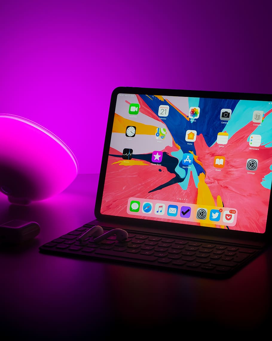 black laptop computer, technology, wireless technology, connection, communication, computer, laptop, portable information device, internet, indoors, computer network, multi colored, computer equipment, screen, no people, close-up, digital tablet, smart phone, studio shot, portability, table, purple, keyboard, 2K