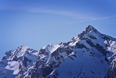munte de zapada, zăpadă, temperatura rece, iarnă, Munte, scenice - natura, cer, frumusețe în natură, un munte acoperit de zăpadă, de munte, o scenă liniștită, liniște, natură, albastru, nici o persoana, zi, idilic, traseu de vapori, mediu inconjurator, scenă non-urbană, varf de munte, în aer liber, vreme extrema, formare, 5K, CC0, domeniu public, fără drepturi de autor