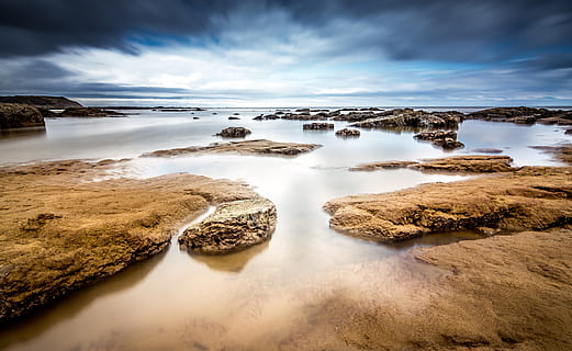 vignettfoto, bergarter, kropp, vann, Strand, blå, skyer, clouds, kyst, kystlinje, dagslys, dramatisk, horisont, landskap, lang eksponering, naturlig, natur, hav, utendørs, scenisk, Seascape, strandlinjen, sommer, sol, solnedgang, tidevann, ferie, sky - himmel, himmel, skjønnhet i naturen, naturskjønnhet - natur, stein, ro, rock-objekt, fast, rolig scene, land, ingen folk, idylliske, ikke-urbane scene, dag, rennende vann, 5K, CC0, offentlig domene, opphavsrett gratis