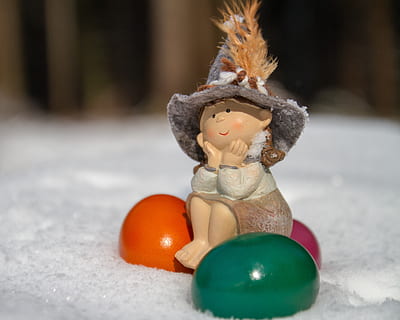easter, egg, figure, easter eggs, colorful, colored, snow, nature, forest, funny, happy easter, spring, human representation, winter, representation, cold temperature, figurine, creativity, close-up, focus on foreground, art and craft, toy, male likeness, no people, celebration, holiday, religion, 4K, CC0, public domain, royalty free