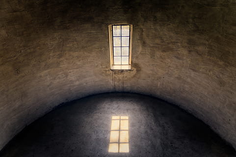 space, tower, round, window, architecture, minimalist, empty, light, shadow, facade, old, mood, antique, masonry, lighting equipment, built structure, illuminated, low angle view, indoors, no people, building, history, wall - building feature, the past, arch, wall, day, sunlight, religion, ceiling, electric lamp, 5K, CC0, public domain, royalty free