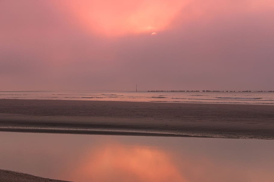 Francia, Dunkirk, cielo, acqua, scenics - natura, tramonto, mare, bellezza nella natura, la tranquillità, natura, ambiente, sole, terra, orizzonte, nebbia, paesaggio, riflessione, cielo drammatico, mattina, nessuno, all'aperto, orizzonte sull'acqua, 5K