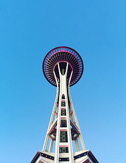 agulla espacial, Seattle, torre, arquitectura, edifici, agulla espacial, Seattle, torre de control, Estats Units, Washington, urbà, ciutat, campanar, fletxa, a l'aire lliure, planta, arbre, rural, naturalesa, camp, refugi, vista d’angle baix, cel, blau, cel clar, Parc d'atraccions, estructura construïda, cap gent, passeig pel parc d’atraccions, dia, cultura i entreteniment artístic, metall, roda de ferris, alta - alta, còpia espai, carnestoltes ambulants, carnaval, exterior de l'edifici, equip de joc a l'aire lliure, 2K, CC0, domini públic, lliure de regalies