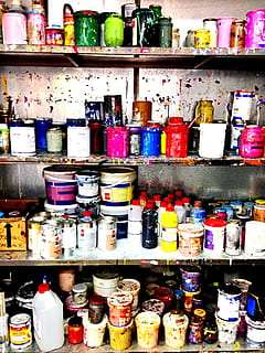 Colores, tartály, választás, üveg, variáció, nagy objektumcsoport, többszínű, nem ember, fedett, polc, bőség, kiskereskedelem, festék, csendélet, eladó, elrendezés, sorrend, közelkép, Gyűjtemény, Kazal, teljes keret, művészeti és kézműves berendezések, 2K, CC0, közkincs, jogdíjmentes
