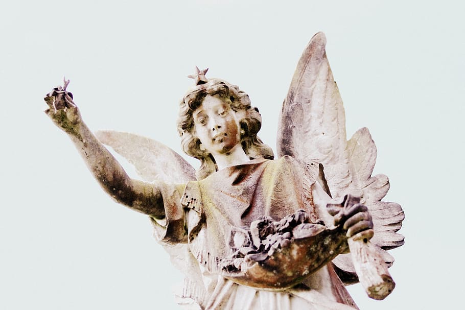 statuetta d'angelo, girato in studio, sfondo bianco, in casa, angelo, rappresentazione umana, rappresentazione, nessuno, natura, parte del corpo animale, detenzione, arte e artigianato, creatività, vista frontale, scultura, emozione, 5K