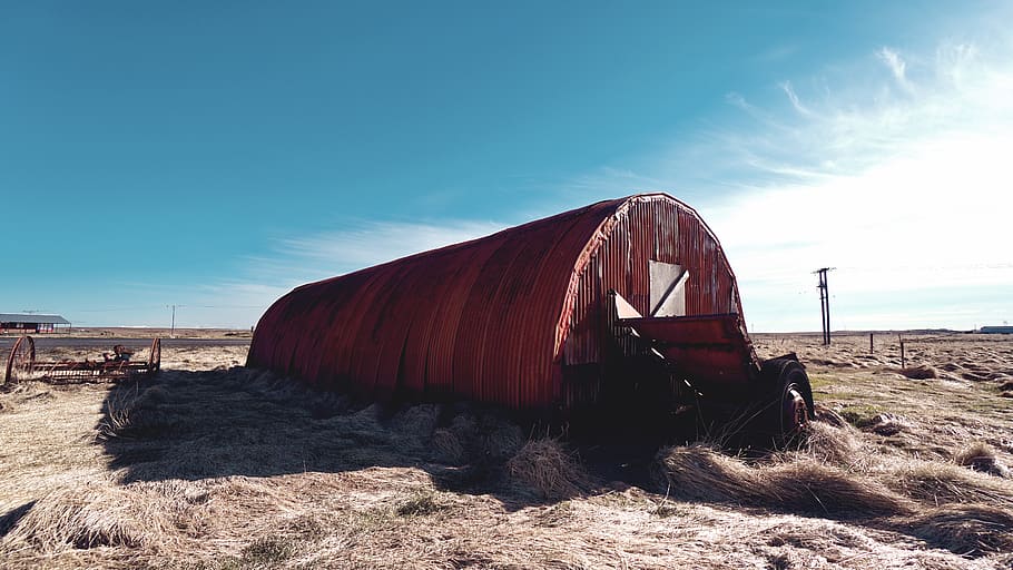 Island, rostig, Scheune, Bauernhof, Schatten, Halle, wunderschönen, Rost, Himmel, Wolke, Wolken, Heu, verlassen, Blau, Natur, Land, Sonnenlicht, Tag, die Architektur, gebaute Struktur, beschädigt, heruntergewirtschaftet, Feld, obsolet, keine Leute, Strand, alt, Transport, Transportmittel, draußen, Verschlechterung, 5K