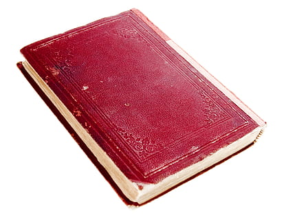 Buch, Bildung, Reiseführer, Wissen, Bibliothek, Alphabetisierung, Literatur, lesen, Lehrbuch, Arbeitsmappe, weißer Hintergrund, Veröffentlichung, Nahansicht, rot, keine Leute, ausgeschnitten, Stillleben, drinnen, Studioaufnahme, einzelnes Objekt, High Angle View, alt, gebundenes Buch, kopieren sie platz, Lernen, Leder, 2K, CC0, gemeinfrei, lizenzfrei