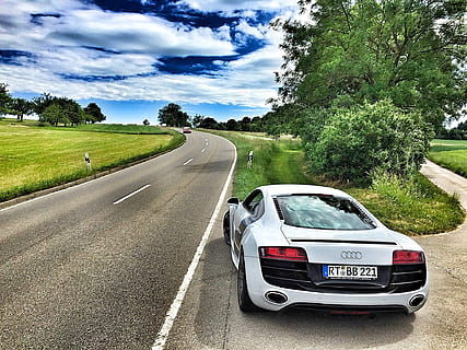 biały, audi coupe, szary, beton, Droga, włókienniczy, audi, automatyczny, bitzer, chmury, europejski, hdr, krajobraz, marlena, r8, samochód sportowy, lato, super sportowy samochód, v10, transport, roślina, środek transportu, drzewo, pojazd lądowy, pojazd silnikowy, niebo, samochód, chmura - niebo, dzień, Natura, kierunek, droga naprzód, żadnych ludzi, ulica, wylądować, na dworze, podróżować, wycieczka samochodem, 1080P, CC0, domena publiczna, darmowe zdjęcia