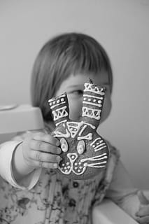 spring, gingerbread, fun, easter, girl, child, play, childhood, indoors, one person, holding, portrait, offspring, front view, focus on foreground, boys, innocence, males, close-up, girls, headshot, human body part, hand, bangs, obscured face, hairstyle, 4K, CC0, public domain, royalty free
