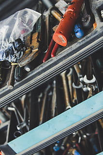 tool, workshop, work, mechanic, wrench, repair, maintenance, equipment, tools, craftsmen, hobby, garage, service, craft, saw, workspace, screw, hammer, diy, large group of objects, metal, variation, no people, choice, abundance, still life, close-up, focus on foreground, indoors, work tool, high angle view, selective focus, day, backgrounds, group, machinery, hand tool, alloy, steel, 5K, CC0, public domain, royalty free