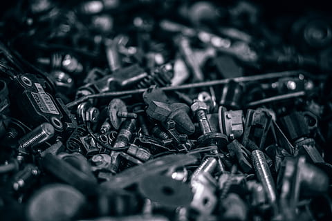 metal, tools, mechanical, bolt, large group of objects, selective focus, abundance, close-up, no people, screw, indoors, still life, full frame, work tool, heap, nut - fastener, backgrounds, shiny, equipment, choice, variation, collection, silver colored, mechanic, 5K, CC0, public domain, royalty free