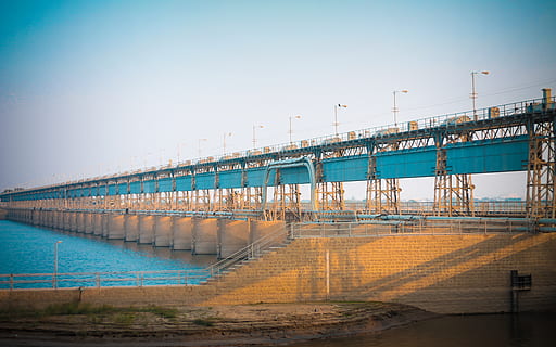 white, gray, bridge, clear, sky, architecture, clouds, dam, daylight, landscape, sunset, water, clear sky, nature, built structure, connection, transportation, copy space, river, no people, pier, bridge - man made structure, day, industry, outdoors, waterfront, fuel and power generation, 4K, CC0, public domain, royalty free