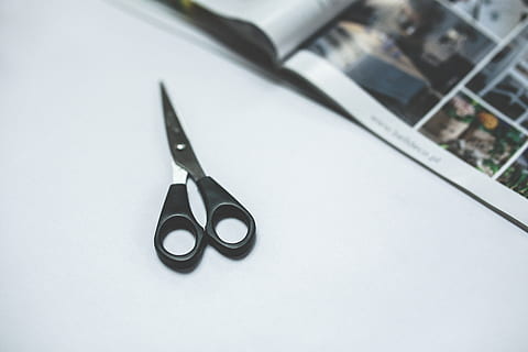 black scissors, scissors, indoors, studio shot, white background, close-up, no people, black color, technology, work tool, glasses, still life, copy space, eyeglasses, metal, communication, wireless technology, high angle view, group of objects, two objects, single object, personal accessory, small group of objects, steel, 5K, CC0, public domain, royalty free