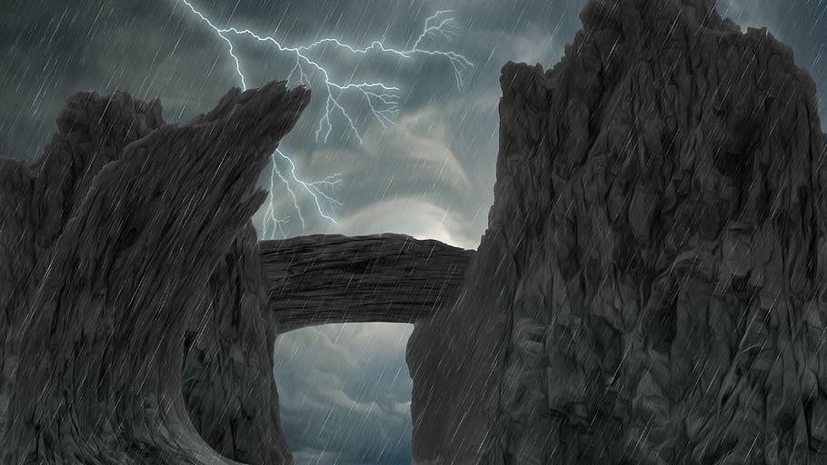 fantasia, paisatge, fons, pluja, tempesta, llamps, aigua, poder a la natura, núvol - cel, cap gent, naturalesa, bellesa a la natura, rock, poder, rock - object, mar, cel, sòlid, arc, escenics - natura, dia, formació de roca, 4K