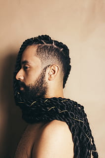 man facing sideway, facial hair, hair, long hair, man, model, person, one person, headshot, portrait, young adult, beard, lifestyles, indoors, mid adult, looking, real people, adult, leisure activity, looking away, men, young men, mid adult men, close-up, hairstyle, contemplation, human face, obscured face, 4K, CC0, public domain, royalty free