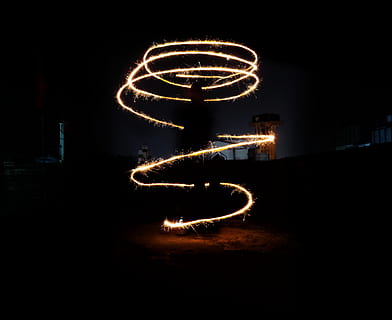 lighted, red, string lights, motion, illuminated, night, long exposure, glowing, arts culture and entertainment, blurred motion, creativity, no people, burning, outdoors, light trail, sign, celebration, nature, light painting, firework, communication, fire, spinning, firework display, sparkler, 4K, CC0, public domain, royalty free