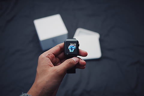 person, holding, black, smartwatch, device, digital, hand, technology, time, unboxing, wristwatch, human hand, human body part, one person, real people, wireless technology, focus on foreground, communication, screen, portable information device, lifestyles, connection, close-up, smart phone, personal perspective, adult, body part, finger, 2K, CC0, public domain, royalty free