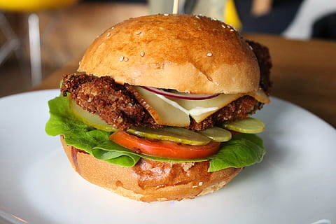 overfladisk, fokus fotografering, hamburger, bøf, sløring, brød, bolle, burger, ost, tæt på, sprød, lækker, aftensmad, fastfood, fokus, mad, salat, frokost, måltid, kød, ernæring, syltede agurker, plade, sandwich, sesam, velsmagende, tomat, tomater, mad og drikke, usund spisning, klar til at spise, grøntsag, friskhed, fokus på forgrunden, indendørs, ingen mennesker, tag mad ud, snack, cheeseburger, fristelse, 5K, CC0, offentligt domæne, royaltyfrie