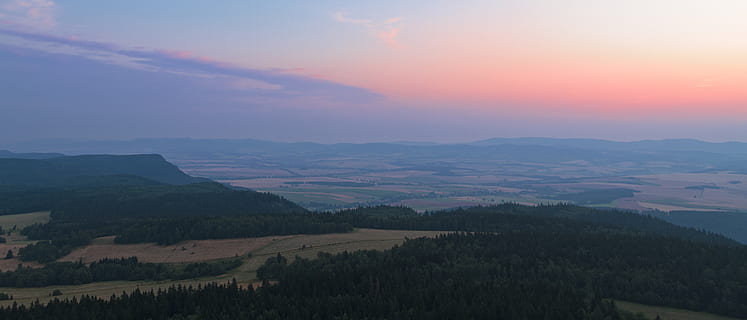 aereo, vista, tramonto, alberi, pianta, foresta, natura, azienda agricola, campo, all'aperto, scenics - natura, bellezza nella natura, cielo, la tranquillità, scena tranquilla, paesaggio, ambiente, idilliaco, nuvola - cielo, nessuno, scena non urbana, montagna, terra, albero, crescita, 5K, CC0, dominio pubblico, privo di copyright