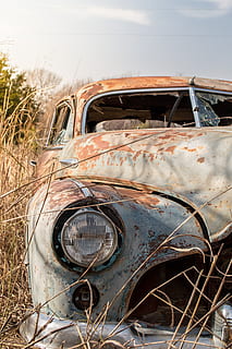 oldtimer, starý, auto, rez, antický, zrezivělý, rozpad, opuštěný, poškozen, způsob dopravy, rezavý, motorové vozidlo, přeprava, zastaralý, run-down, kov, pokles, zhoršení, den, špatný stav, nikdo, pozemního vozidla, přistát, zničil, Dějiny, venku, skládka, zbourán, 4K, CC0, veřejná doména, bez autorských práv