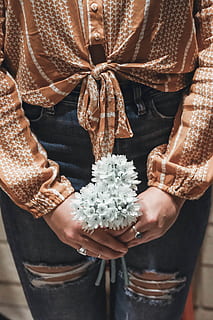 australia, perth, midsection, real people, one person, flower, holding, flowering plant, front view, standing, plant, women, lifestyles, casual clothing, adult, nature, freshness, leisure activity, hand, beauty in nature, human hand, flower arrangement, bouquet, flower head, 2K, CC0, public domain, royalty free