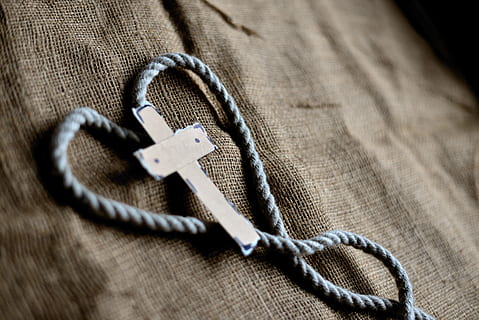 cross, good friday, resurrection, easter, jesus, christ, crucifixion, faith, christianity, religion, church, bible, god, christian, passion, symbol, death, suffering, hope, redemption, rope, heart, textile, still life, close-up, no people, selective focus, indoors, clothing, high angle view, fashion, wood - material, jeans, casual clothing, denim, zipper, textured, personal accessory, table, bag, pattern, emotion, jute, 5K, CC0, public domain, royalty free