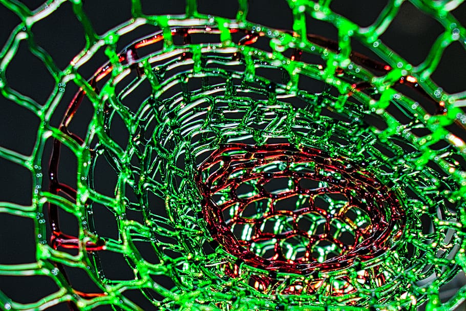 skleněné nitě, struktura, formulář, geometrický, zelená, Červené, světlo, spirála, umění, zelená barva, nikdo, technologie, vzor, detail, spojení, vícebarevné, uvnitř, složitost, studio shot, řeřavý, pohyb, svítí, data, celý rám, design, abstraktní, světlo - přírodní jev, počítač, černé pozadí, 5K
