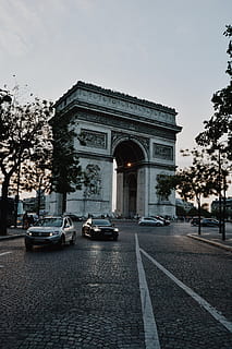 arc de triomphe, způsob dopravy, přeprava, motorové vozidlo, auto, architektura, stavba, oblouk, pozemního vozidla, město, strom, vítězný oblouk, ulice, rostlina, exteriér budovy, cestovat, destinace, nebe, Dějiny, silnice, den, nikdo, 1080P, CC0, veřejná doména, bez autorských práv