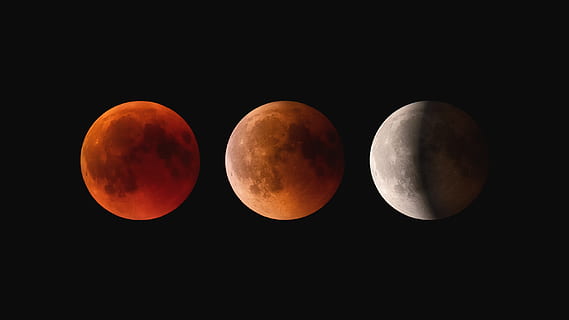 diverse lune, spazio, astronomia, Luna, cielo, notte, eclisse, fenomeno naturale, Luna piena, scenics - natura, scienza, natura, nessuno, cerchio, bellezza nella natura, colore arancione, superficie lunare, forma geometrica, forma, colore nero, la tranquillità, astrologia, sfondo nero, modificare, composito digitale, luna planetaria, chiaro di luna, 2K, CC0, dominio pubblico, privo di copyright
