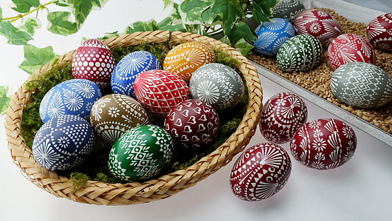 sorbian easter eggs, easter eggs, easter egg, easter decoration, wax technique, happy easter, spring, painted eggs, customs, colorful, sorbian easter egg, easter decorations, easter decor, chicken eggs, colorful solid color easter eggs, food, food and drink, basket, still life, freshness, container, easter, no people, multi colored, high angle view, celebration, sweet food, variation, egg, choice, pattern, art and craft, holiday, temptation, 4K, CC0, public domain, royalty free