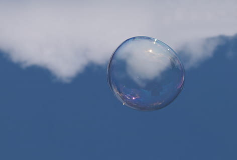 soap bubble, cloud, sky, weightless, float, ease, blue, flying, clarity, nature, mirroring, background, spell card, map, postcard, summer, texture, sunlight, fragility, vulnerability, sphere, bubble, transparent, no people, reflection, focus on foreground, mid-air, soap sud, day, outdoors, shape, single object, cloud - sky, close-up, geometric shape, lightweight, purity, 5K, CC0, public domain, royalty free