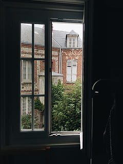 open, window, across, red, building, architecture, built structure, glass - material, building exterior, no people, day, transparent, plant, outdoors, tree, nature, house, residential district, door, growth, sunlight, window frame, apartment, 4K, CC0, public domain, royalty free