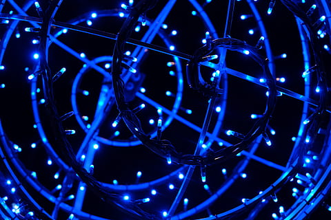 blue, lights, technology, computer, wireless technology, computer equipment, connection, close-up, indoors, communication, no people, arts culture and entertainment, computer monitor, internet, studio shot, data, science, computer network, illuminated, backgrounds, night, black background, 4K, CC0, public domain, royalty free