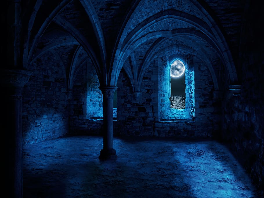 fantasia, volta, lluna, monestir, abadia, columnar, justificar, gòtic, fosc, llum, Halloween, plantilla, espai buit, misteriós, aigua, llum de la lluna, místic, vell, pedres, perspectiva, fotomuntatge, maçoneria, il·luminació, arc, arquitectura, a l'interior, religió, edifici, estructura construïda, creença, espiritualitat, el passat, història, cap gent, lloc de culte, fantasmal, nit, il·luminat, arruïnat, columna arquitectònica, 4K