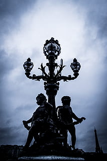Paris, lys, eiffel, bro, arkitektur, blå, sort, statue, Frankrig, fransk, Parisi, skulptur, himmel, menneskelig repræsentation, repræsentation, Kunst og håndværk, sky - himmel, mandlig lighed, lav vinkel visning, kreativitet, natur, ingen mennesker, dag, kvindelig lighed, udendørs, håndværk, mindesmærke, fortiden, rejsemål, Engel, udsmykkede, 5K, CC0, offentligt domæne, royaltyfrie