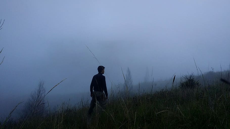 ecuador, Quito, en person, rigtige mennesker, plante, græs, stående, livsstil, natur, jord, herrer, fiskeri, fritidsaktivitet, bagfra, ikke-urbane scene, ro, tåge, skønhed i naturen, himmel, fuld længde, dag, udendørs, 4K