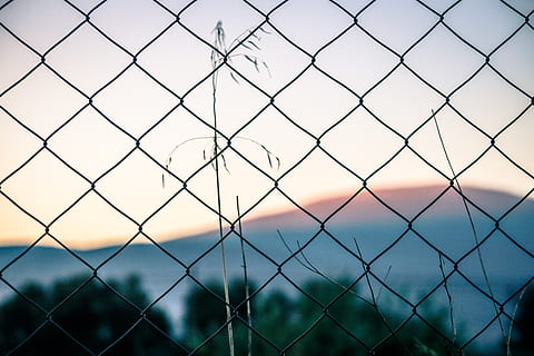 patró, cel, obstacle, muntanya, sortida del sol, planta, arbres, focus, fons, tanca, seguretat, tanca d'enllaç de cadena, protecció, barrera, límit, naturalesa, cap gent, posta de sol, centrar-se en primer pla, marc complet, metall, vespre, a l'aire lliure, primer pla, núvol - cel, 5K, CC0, domini públic, lliure de regalies