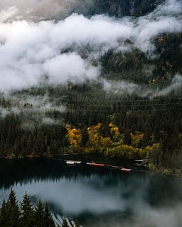 Antenne, Fotografie, See, umgeben, Bäume, tagsüber, Wasser, Wolke, Baum, Wald, Kabel, Boot, segeln, Seebrücke, Dock, Reflexion, Nebel, draußen, Grün, Herbst, fallen, Berg, Schnee, Regen, Natur, Landschaft, szenen, Schönheit in der Natur, Fluss, wolke - himmel, Himmel, grüne Farbe, ruhige Szene, Sommer-, Jahreszeit, Kiefer, keine Leute, Nicht-städtische Szene, Reise, 2K, CC0, gemeinfrei, lizenzfrei