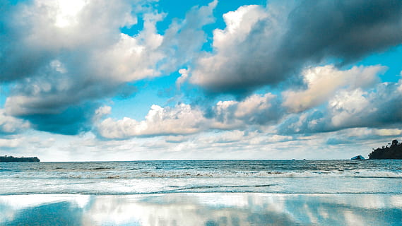 dramatic, seascape, summer, clouds, sea, water, ocean, reflection, storm, clam, still, sky, cloud - sky, horizon, land, horizon over water, beach, beauty in nature, scenics - nature, nature, tranquility, tranquil scene, no people, wave, day, motion, outdoors, sport, 4K, CC0, public domain, royalty free