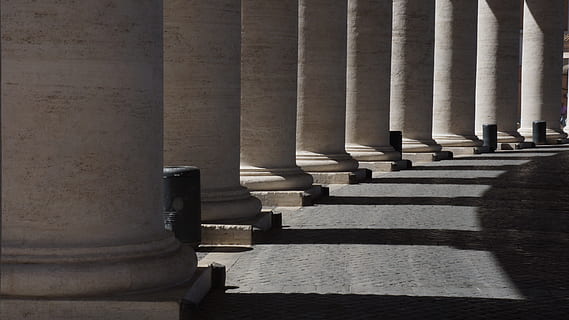 vatican, columns, strength, solid, rome, architectural column, architecture, built structure, the past, history, staircase, in a row, shadow, colonnade, sunlight, travel destinations, no people, day, arcade, building exterior, ancient, nature, tourism, building, city, outdoors, courthouse, ancient civilization, government, 5K, CC0, public domain, royalty free