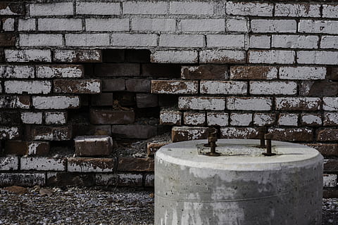 gray concrete post, wall, brick, brick wall, wall - building feature, day, built structure, no people, architecture, container, pattern, outdoors, metal, nature, close-up, stone wall, abundance, stone material, stack, old, solid, concrete, 5K, CC0, public domain, royalty free