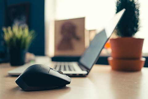black, sleek, design, wireless, mouse, flat, desk surface, lid, opened, apple macbook, office essentials, background., computer, technology, laptop, wireless technology, table, communication, connection, business, indoors, furniture, computer equipment, home interior, no people, focus on foreground, office, selective focus, internet, plant, computer network, still life, keyboard, surface level, 5K, CC0, public domain, royalty free